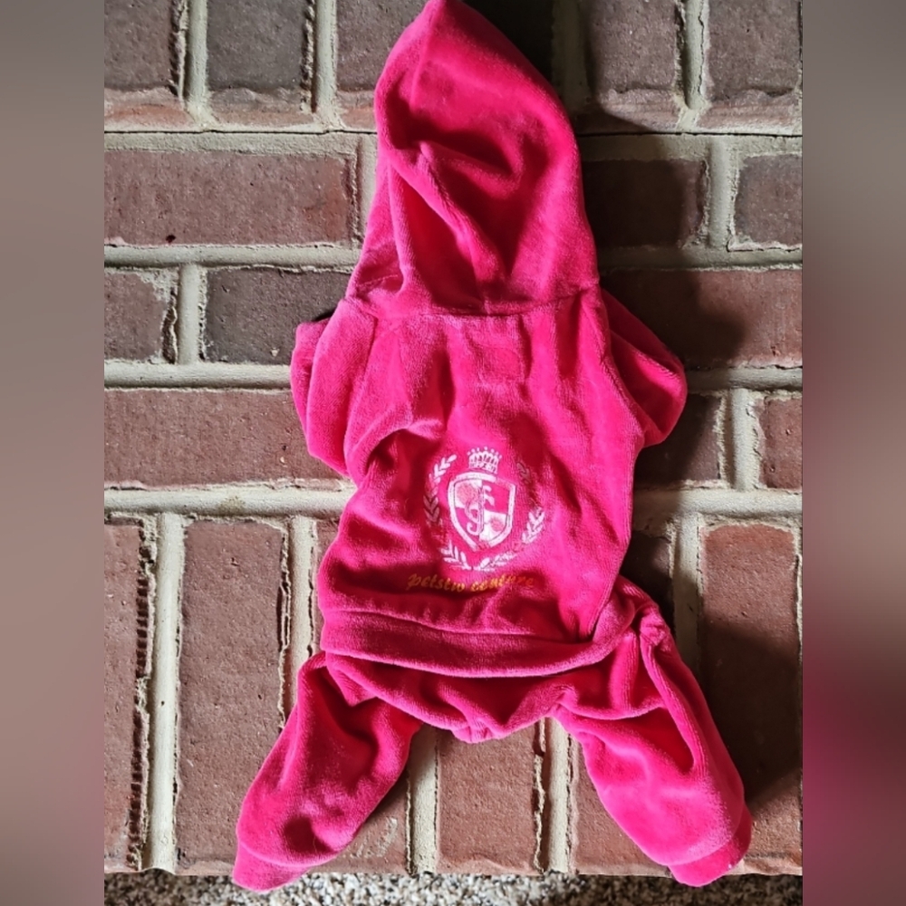 Fleece sphynx or small dog 4 leg pajama hoodie magenta pink S